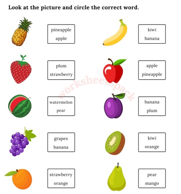 Free Fruits Worksheets - worksheetspack